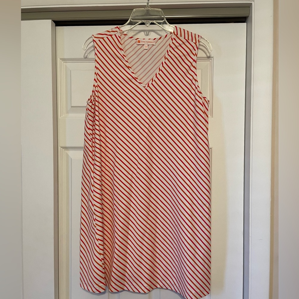 Jude Connally Pink, Red & White Diagonal Striped Dress - Size Large